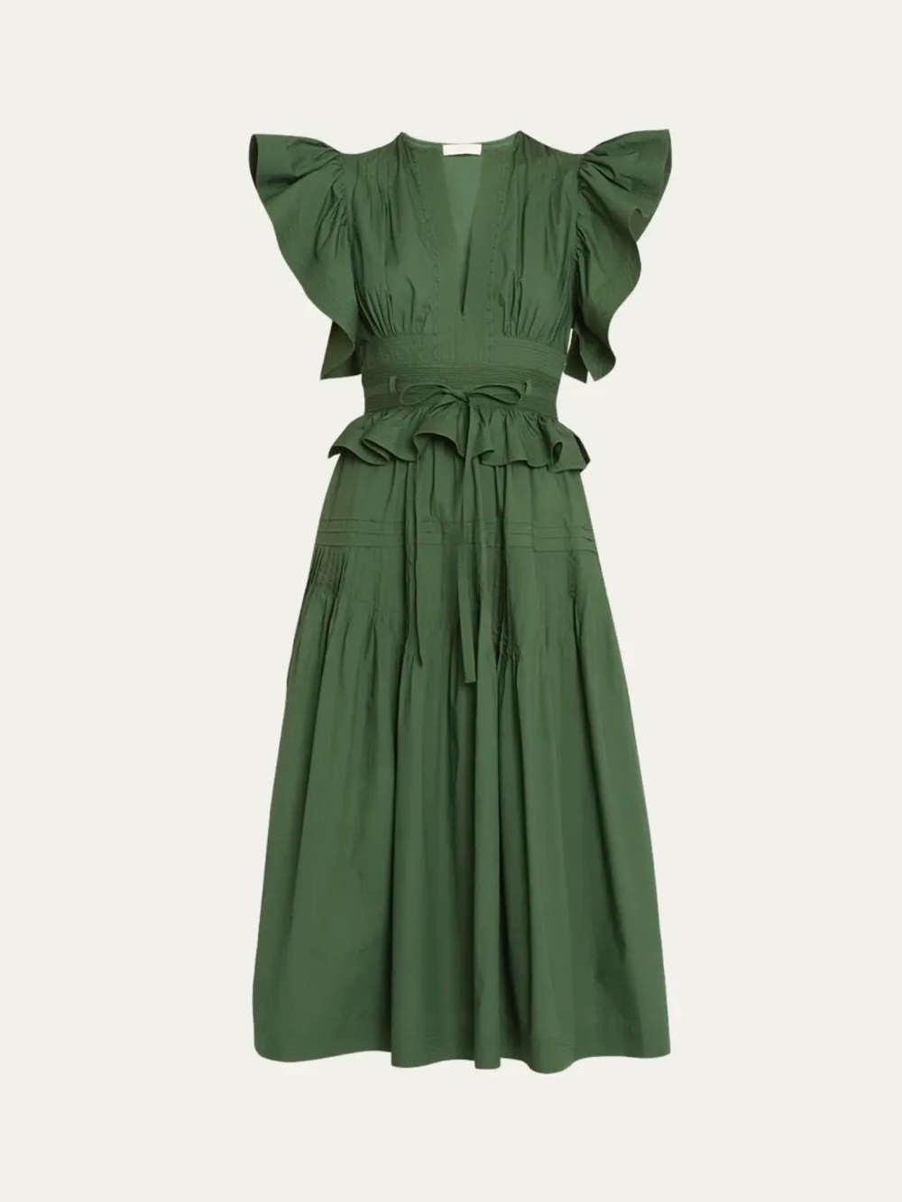 Ulla Johnson Green Cotton Midi Dress 0